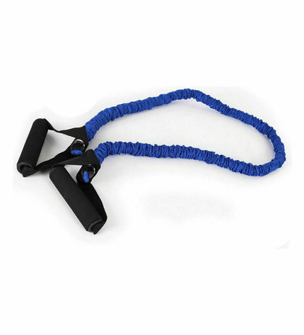 Blue LongFit Sport resistance bands, set of four, flexible elastic workout bands for fitness and outdoor training.