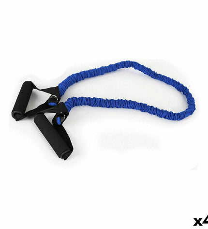 Set of four blue LongFit Sport elastic resistance bands for fitness and outdoor exercise, ideal for strength training and workouts.