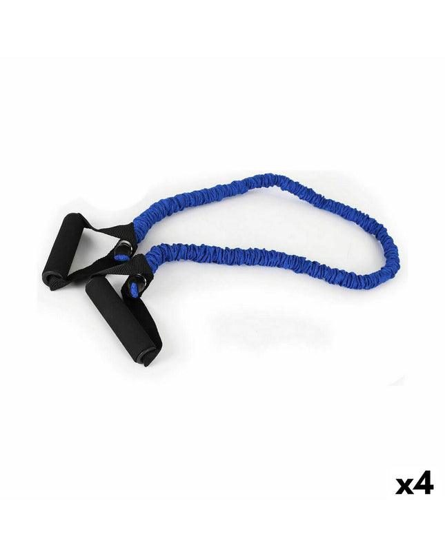 Set of four blue LongFit Sport elastic resistance bands for fitness and outdoor exercise, ideal for strength training and workouts.