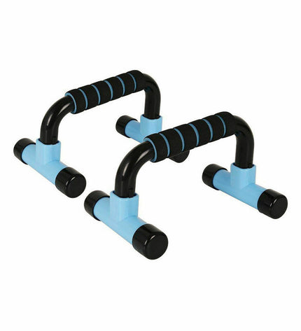 Set of three LongFit Sport blue and black push-up stands for fitness and outdoor workouts, lightweight and durable exercise equipment.