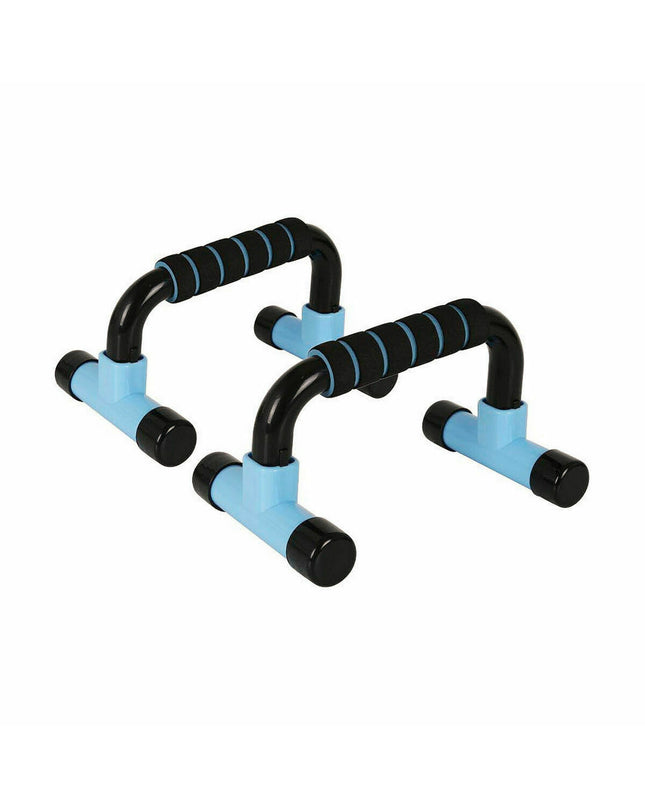 Set of three LongFit Sport blue and black push-up stands for fitness and outdoor workouts, lightweight and durable exercise equipment.