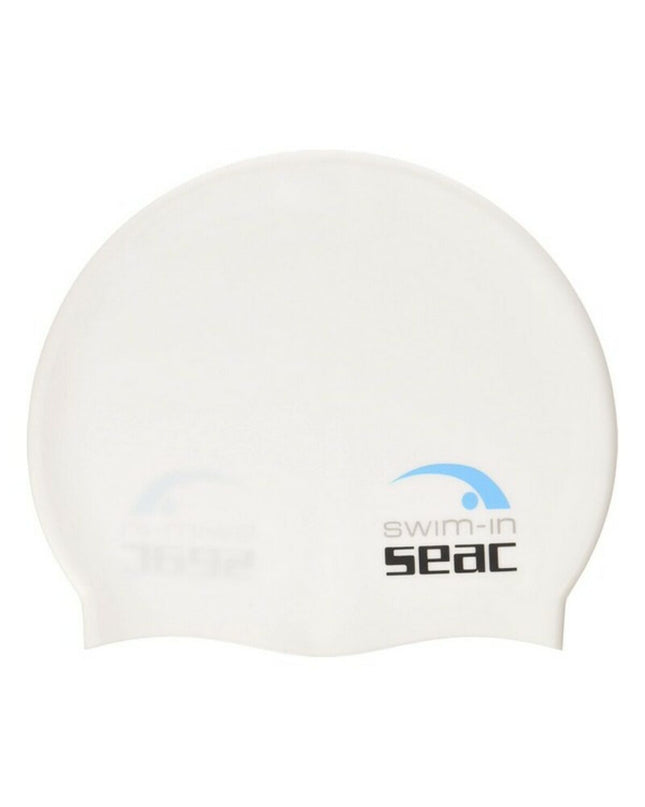 White swim cap by Softee for water sports, made of soft material, designed for comfort and durability during swimming activities.