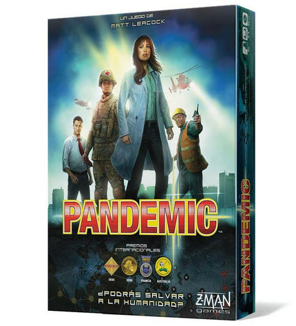 Pandemic board game by Asmodee, cooperative strategy game with colorful game pieces and game board for family fun.