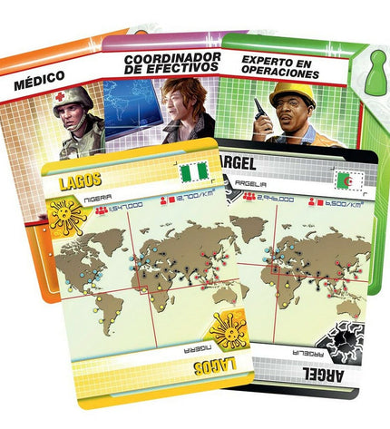 Pandemic board game by Asmodee, colorful game board with cards and tokens for cooperative gameplay, family-friendly entertainment.