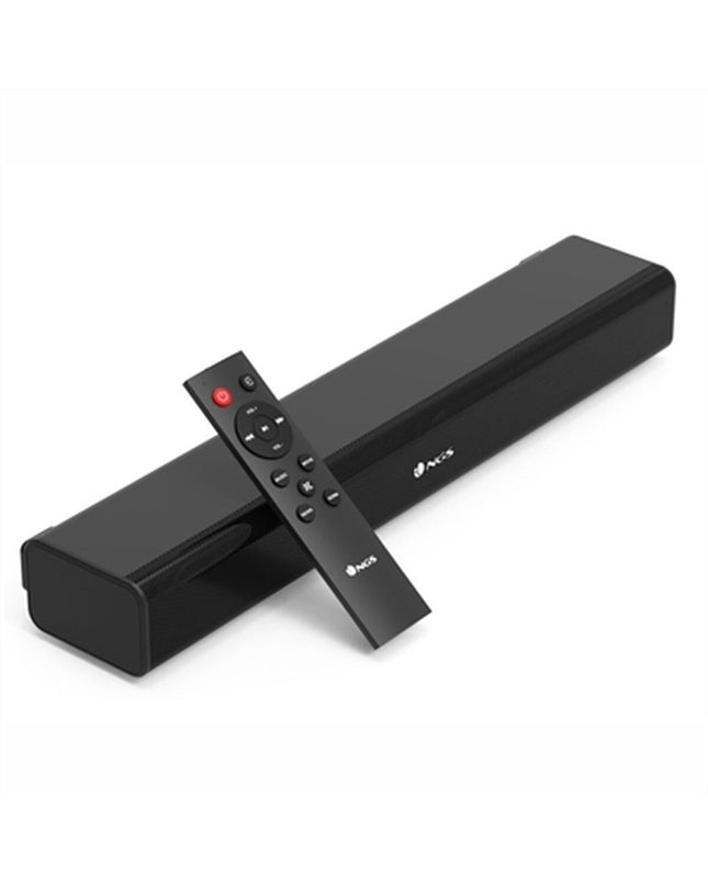 Black NGS SUBWAY wireless soundbar with sleek design, featuring audio controls and ports visible in the image.