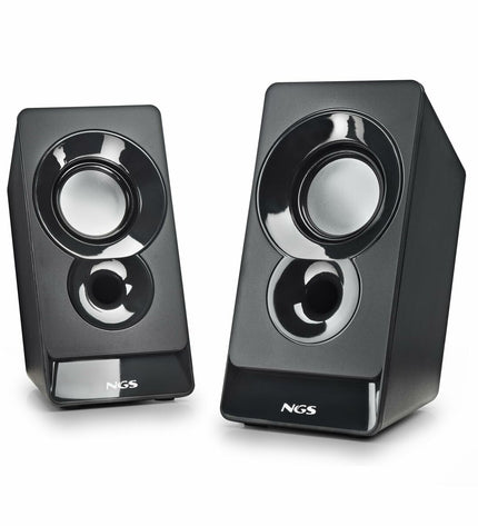 NGS SB210 speakers with black finish, compact audio speakers for high-quality sound, electronic audio and hi-fi equipment
