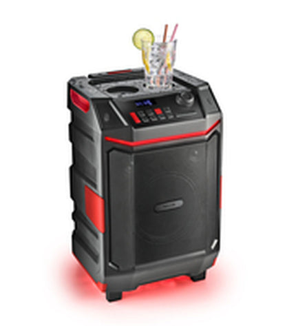 NGS WILDBASH draagbare Bluetooth®-luidspreker in zwart, compact design with control buttons and a built-in handle for portability.