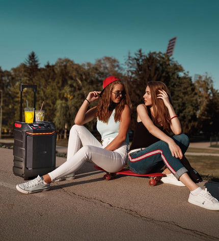 Portable NGS WILDBASH Bluetooth® speaker showing control buttons and fabric grille, designed for high-quality audio on the go.