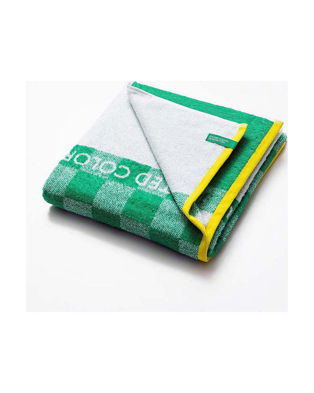 Benetton Groen strandhanddoek BE148 140x170 cm, large cotton beach towel with striped design for home or beach use