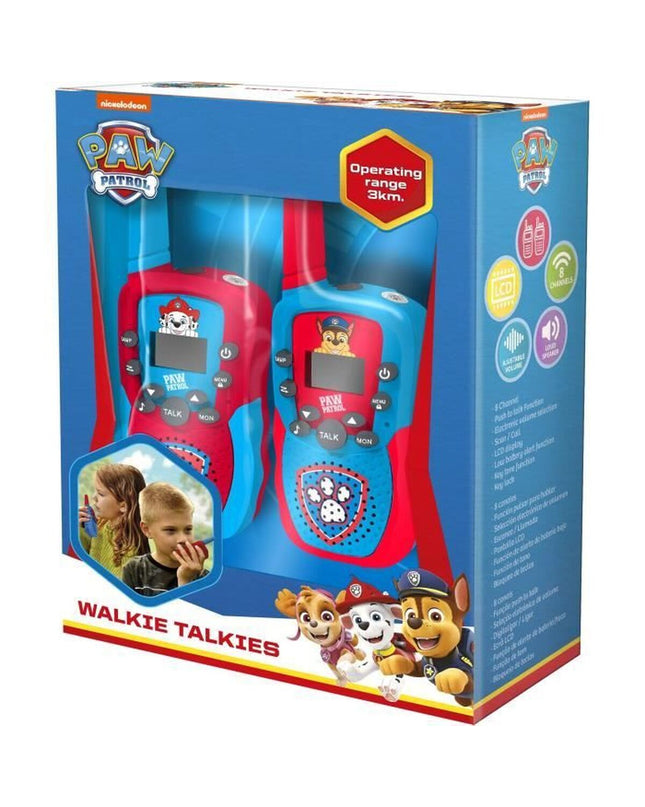 Kids Licensing walkie-talkie toy for children, electronic communication device with colorful design and push-to-talk button.