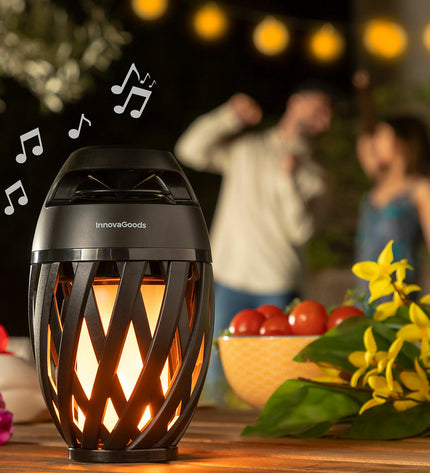 InnovaGoods draadloze speakerphone met LED-vlameffect, buiten tuin decoratie met vrolijk gloeiend LED-vlam voor buitengebruik