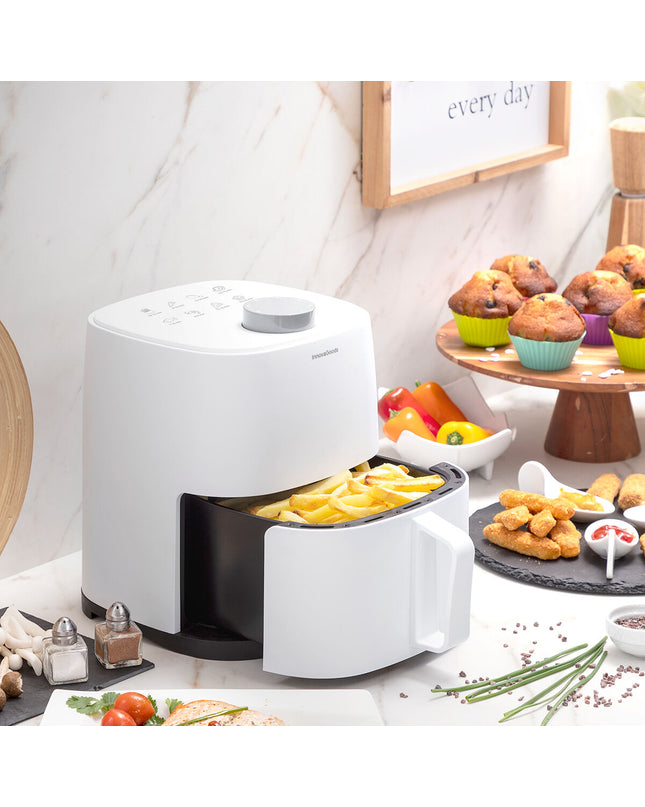 InnovaGoods Fryinn Lite 2000 white air fryer with 1200W power and 2-liter capacity, compact kitchen small electric appliance.