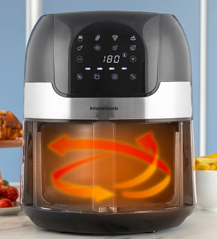 InnovaGoods Fryinn black air fryer with 3.5L capacity, stainless steel exterior, 1400W, compact kitchen appliance for healthy cooking.