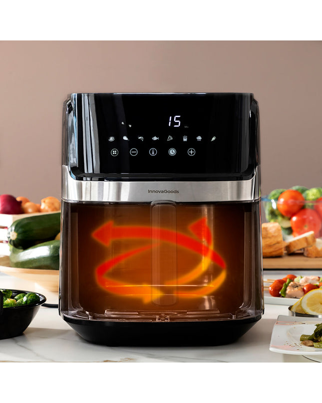 InnovaGoods Fryinn Pro 5500 black air fryer with 5.5L capacity, 1700W, stainless steel exterior, compact kitchen appliance