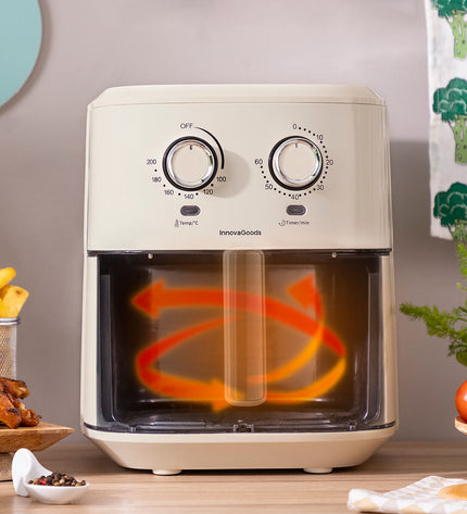 InnovaGoods Vynner Pro 6500 crème air fryer with 6.5L capacity, 1700W, stainless steel exterior for home cooking.