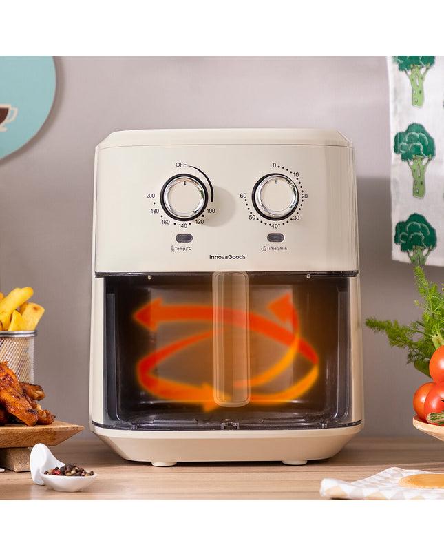 InnovaGoods Vynner Pro 6500 crème air fryer with 6.5L capacity, 1700W, stainless steel exterior for home cooking.