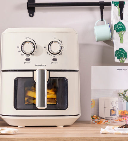 InnovaGoods Vynner Pro 6500 crème air fryer with stainless steel exterior, 6.5L capacity, 1700W, for home cooking.