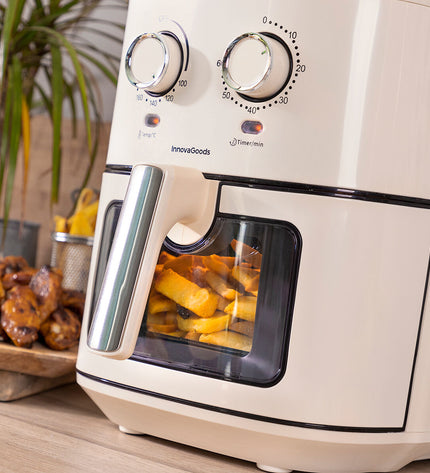 InnovaGoods Vynner Pro 6500 crème air fryer with 6.5L capacity, stainless steel body, 1700W for home cooking.