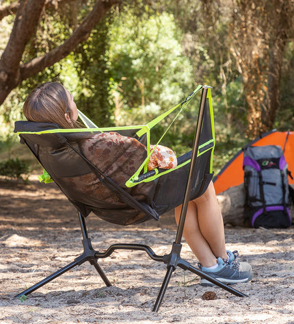 InnovaGoods foldable camping chair for outdoor sports and camping, lightweight with a black frame and fabric seat.
