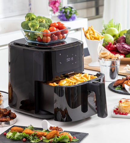 InnovaGoods Fryinn Balance black air fryer with stainless steel basket, 5L capacity, 1500W, compact kitchen appliance for healthy frying