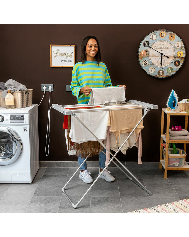 InnovaGoods Opvouwbaar Elektrisch Kledingdroogrek with 8 bars, compact design, 120W, for efficient indoor clothes drying.