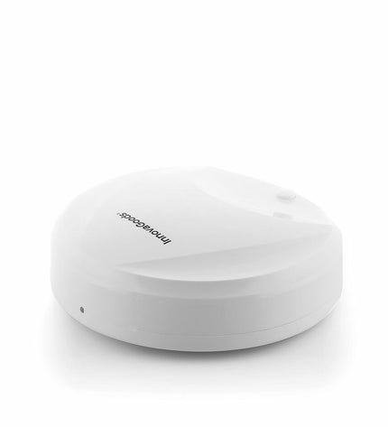 InnovaGoods slimme robotstofzuiger die vloer schoonmaakt, met ronde vorm en witte en blauwe kleur, geschikt voor huisgebruik
