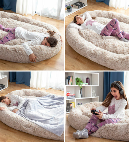 Beige Human Dog Bed XXL by InnovaGoods, large cushioned furniture for comfortable lounging or resting at home.