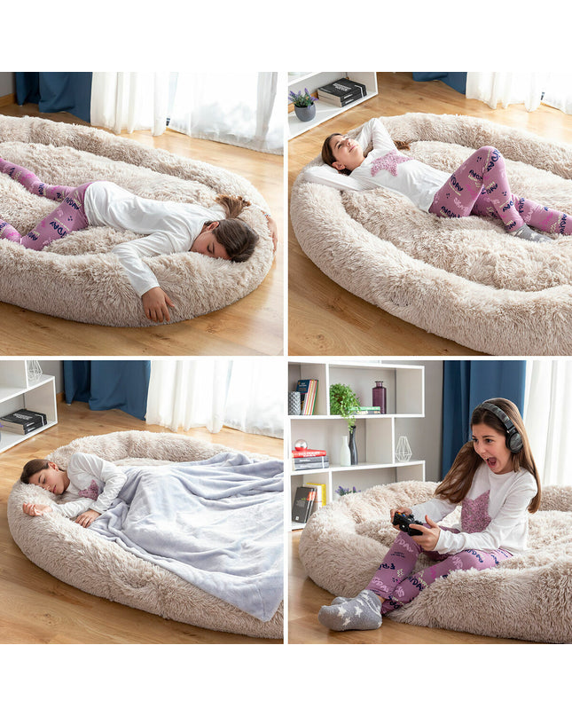 Beige Human Dog Bed XXL by InnovaGoods, large cushioned furniture for comfortable lounging or resting at home.