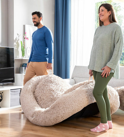 Beige Human Dog Bed XXL by InnovaGoods, soft fabric with a cozy, cushioned design suitable for lounging or relaxation.