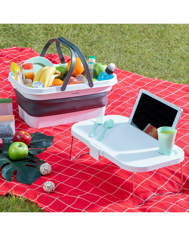 InnovaGoods portable picnic basket with lid and table, ideal for outdoor camping and outdoor activities.
