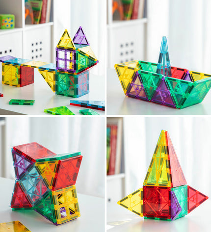 Colorful magnetic 3D building blocks set by InnovaGoods with 57 pieces for creative play and construction fun.