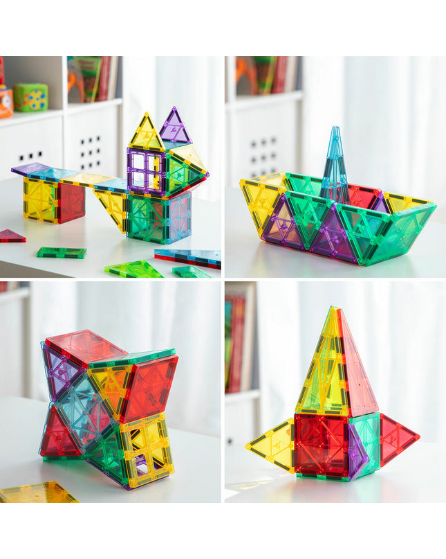 Colorful magnetic 3D building blocks set by InnovaGoods with 57 pieces for creative play and construction fun.