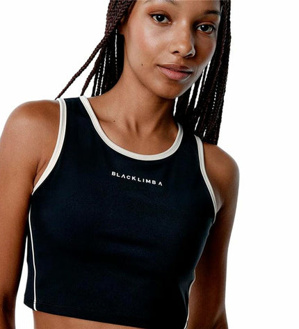 Black Limba women's sporttopje for fitness and outdoor dance, black streamline design, comfortable and stylish activewear.