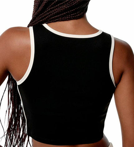 Black Limba women's sports top for fitness and dance, black streamline sport top with comfortable fit and stylish design.