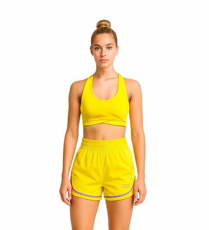 Black Limba yellow women's sports top for fitness and dance, made for active outdoor and sports activities.