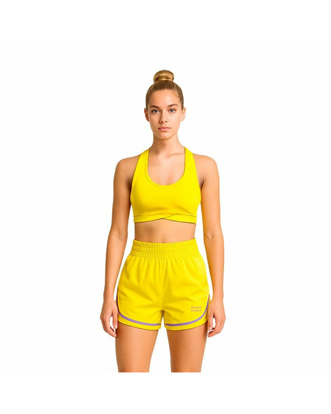 Black Limba yellow women's sports top for fitness and dance, made for active outdoor and sports activities.