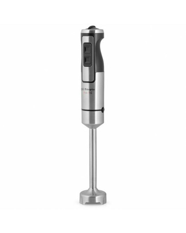 Orbegozo 17635 hand blender in white and black with 800W and 1000W power, shown with blending attachments for kitchen use.