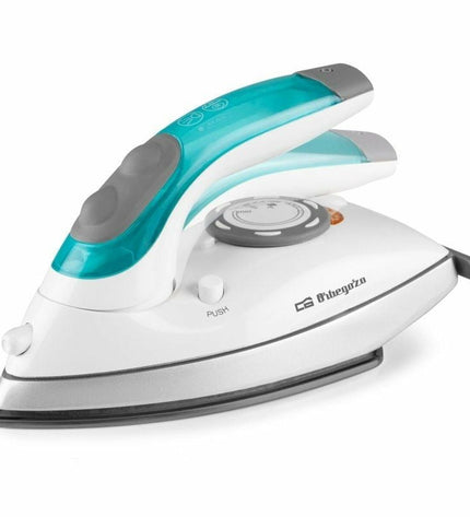 Orbegozo SV 1020 steam iron with 1100W power, shown with water tank and control dial for household ironing.
