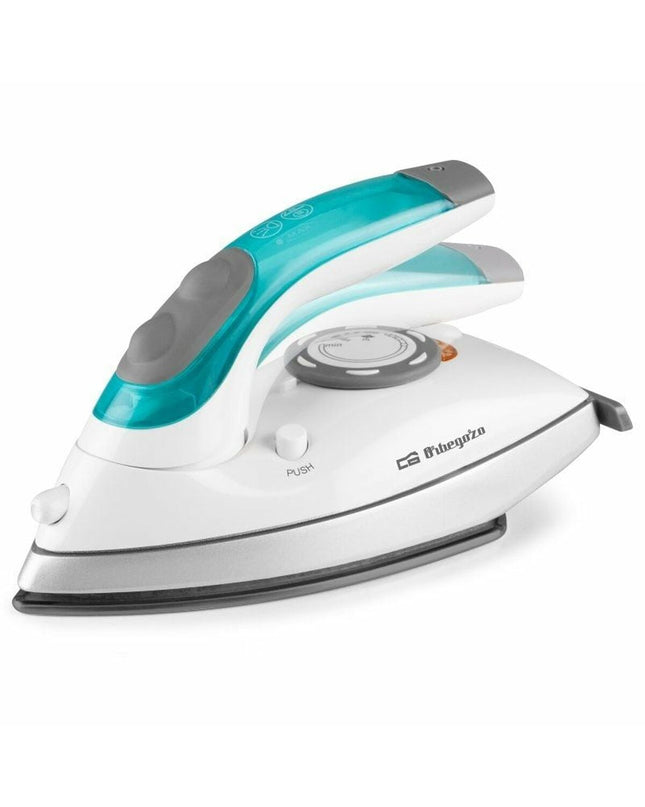 Orbegozo SV 1020 steam iron with 1100W power, shown with water tank and control dial for household ironing.