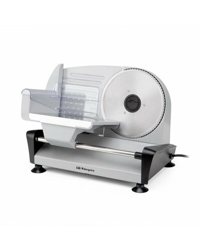 Orbegozo Snijmachine 18067, 150W compact electric slicer for home cooking, with stainless steel blade and control knob.