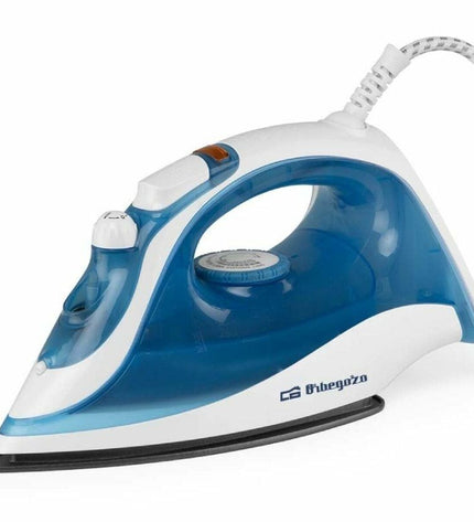 Orbegozo 18146 steam iron with 2000W power, shown on a flat surface, featuring a sleek design and adjustable steam control.