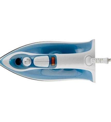 Orbegozo 18146 steam iron with 2000W power, white and gray color, showing steam soleplate and ergonomic handle.