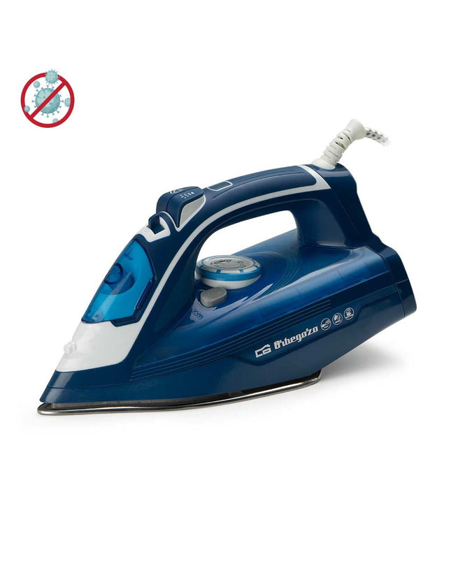 Orbegozo SV2685 steam iron with 2600W power, shown with water tank and control dial for home laundry and ironing tasks.