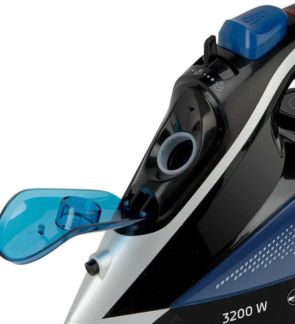 Blue Orbegozo 18434 steam iron with a modern design, featuring a handle, water reservoir, and soleplate for efficient ironing.
