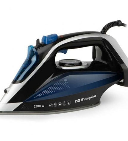 Blue Orbegozo 18434 steam iron for home and cooking, featuring a sleek design with a water tank and ergonomic handle.