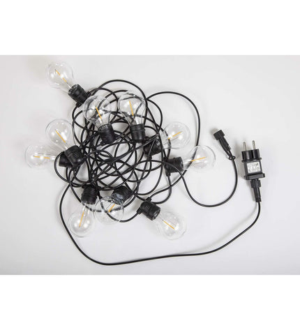 Outdoor black LED string light garland by New Garden, 8 meters long with E27 bulbs and 350 lumens for garden decoration.
