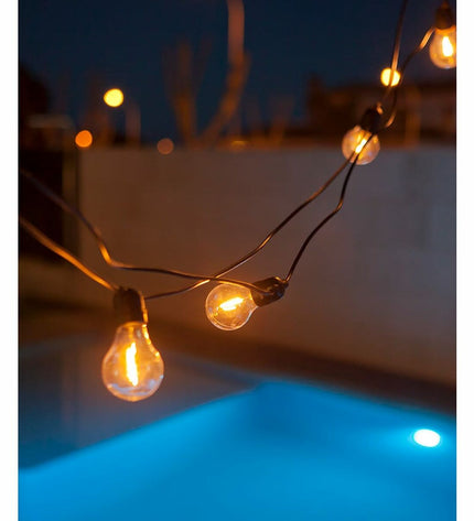Black 8m LED garden light string by New Garden with 10 E27 bulbs, 350 lumens, outdoor decoration for garden or patio.