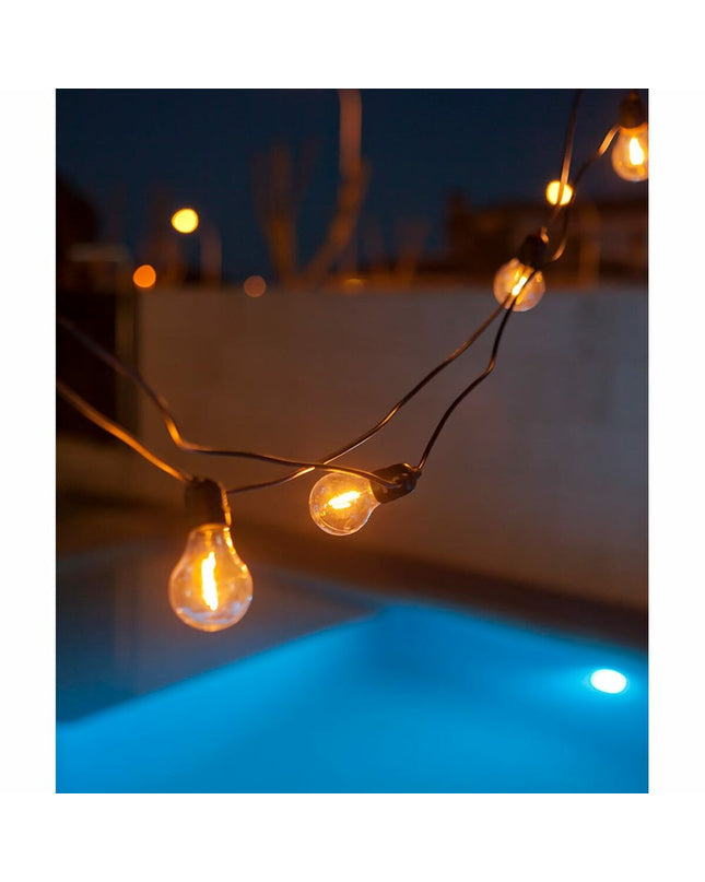 Black 8m LED garden light string by New Garden with 10 E27 bulbs, 350 lumens, outdoor decoration for garden or patio.