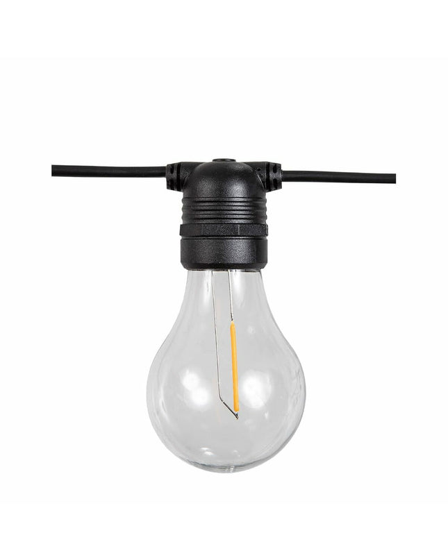 Black 8m New Garden Allegra LED outdoor string light with E27 bulbs, 350 lumens, ideal for garden decor and outdoor ambiance.