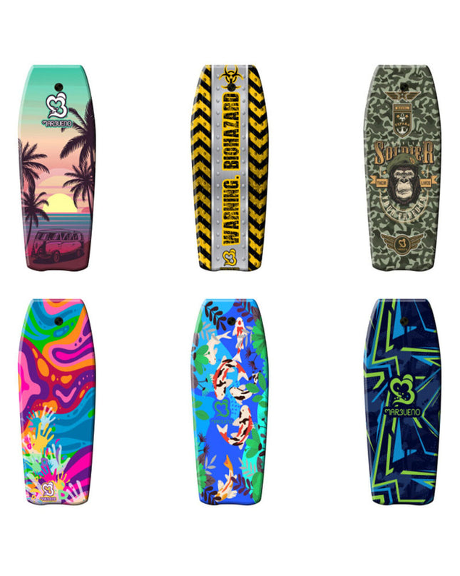 Colorful Marbueno bodyboard for watersports, measuring 104 x 50 cm, ideal for outdoor and surf adventures.